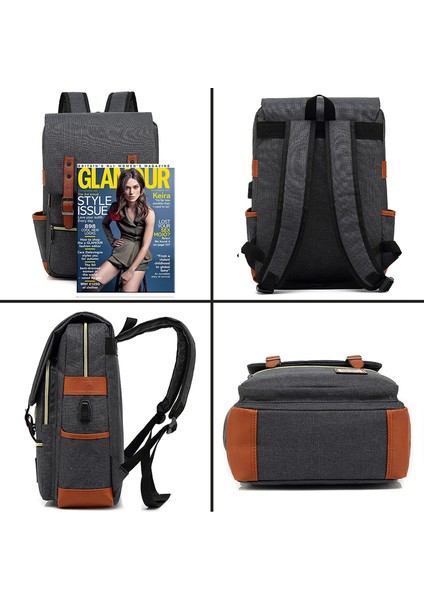 Erkek Ve Kadın Bilgisayar Sırt Çantası Usb Kişilik Retro Açık Tuval Büyük Seyahat Çantası (Yurt Dışından) modelleri