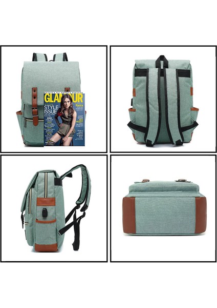 Erkek Ve Kadın Bilgisayar Sırt Çantası Usb Kişilik Retro Açık Tuval Büyük Seyahat Çantası (Yurt Dışından) modelleri