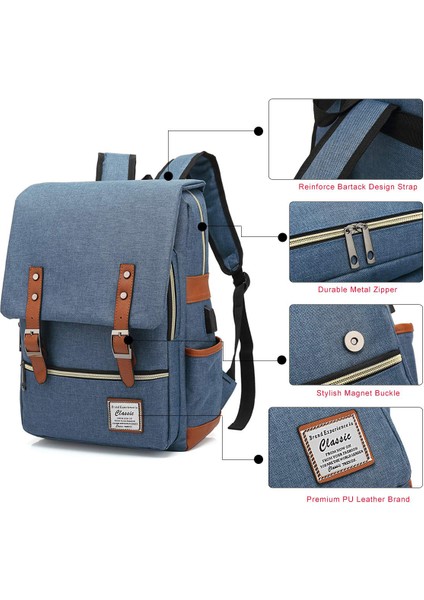 Erkek Ve Kadın Bilgisayar Sırt Çantası Usb Kişilik Retro Açık Tuval Büyük Seyahat Çantası (Yurt Dışından) fiyatları