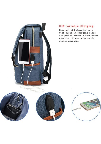 Erkek Ve Kadın Bilgisayar Sırt Çantası Usb Kişilik Retro Açık Tuval Büyük Seyahat Çantası (Yurt Dışından) modelleri