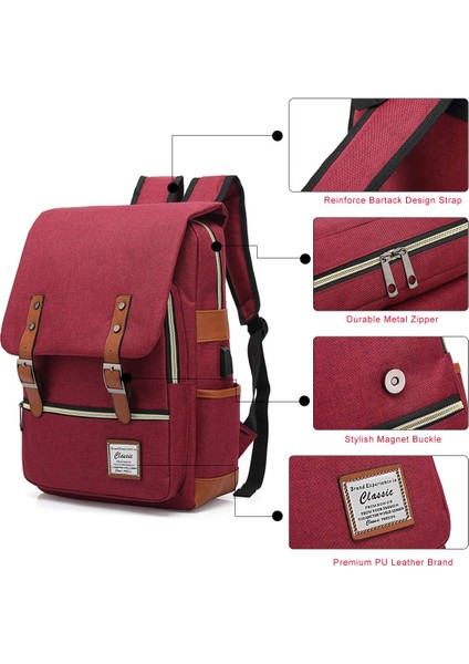 Erkek Ve Kadın Bilgisayar Sırt Çantası Usb Kişilik Retro Açık Tuval Büyük Seyahat Çantası (Yurt Dışından) modelleri