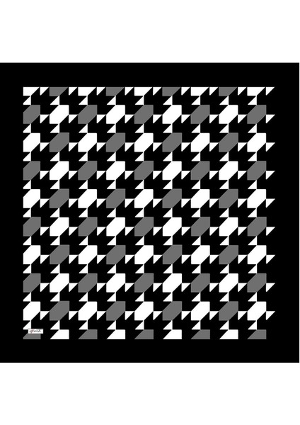 Geometrik Desen Siyah - Beyaz Pamuk Eşarp
