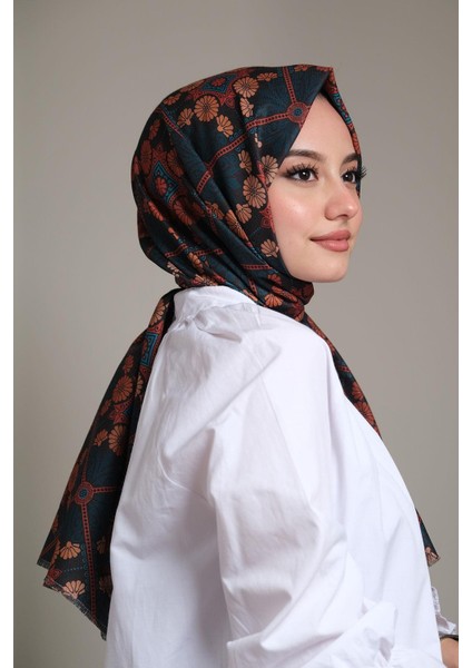 Çiçek Desen Koyu Yeşil Pamuk Şal