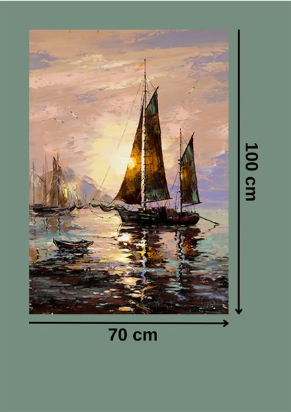 Nt Handmade Günbatımı Yelkenli 70X100CM Kanvas Tablo - Salon Oturma Yatak Odası Ofis Antre Için Duvar Dekoru