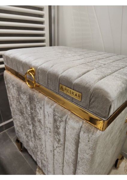 Tek Parça Dikdörtgen Gri Renk Altın Şeritli Modern Kadife Banyo Kirli Çamaşır Sepeti modelleri