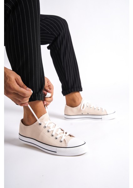 MBCVS200BJ Düz Taban Bağcıklı Erkek Bej Bez Spor Ayakkabı & Sneaker