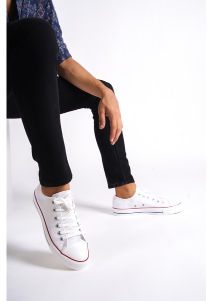 MBCVS200B Düz Taban Bağcıklı Erkek Beyaz Bez Spor Ayakkabı & Sneaker