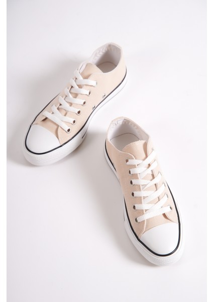 MBCVS100BJ Düz Taban Bağcıklı Kadın Bej Bez Spor Ayakkabı & Sneaker
