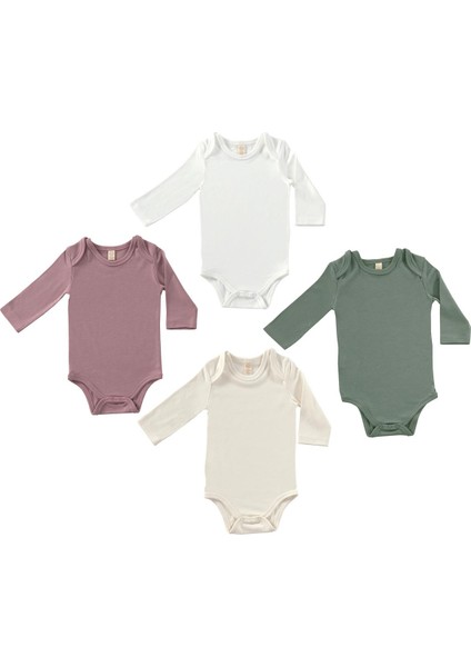 Softly Colors Uzun Kol Bebek Bodysuit Takımı - 4 Parça | Çok Renkli Alttan Çıtçıtlı Zıbın Body