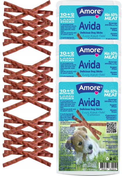 Avida Lamb Dog Sticks Kuzu Etli Köpek Ödül Çubukları 3 Adet 12LI Paket