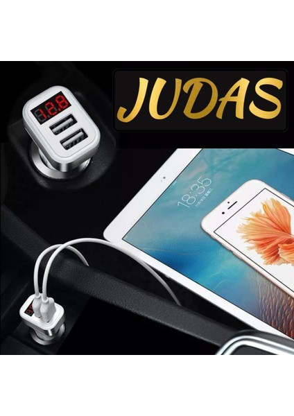 A1 LED Göstergeli Araç Şarj Adaptörü -2 Girişli + J11 Micro Usb 90 Derece 2.4A Şarj Kablosu -1mt