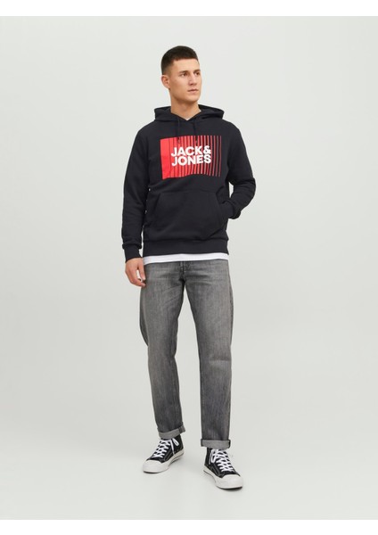 Jack & Jones Yazı Baskılı Içi Şardonlu Kapüşonlu Erkek Sweatshirt 12233599