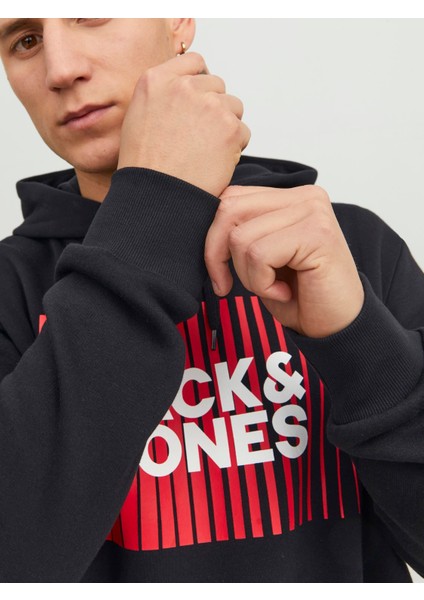 Jack & Jones Yazı Baskılı Içi Şardonlu Kapüşonlu Erkek Sweatshirt 12233599