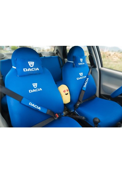 Dacia Logolu 12 Parça Oto Koltuk Penye Kılıf Seti ( Ön Arka Kılıf Set+2 Boyun Yastık+2 Kemer Kılıf+Emoji Yastık+2 Koku)