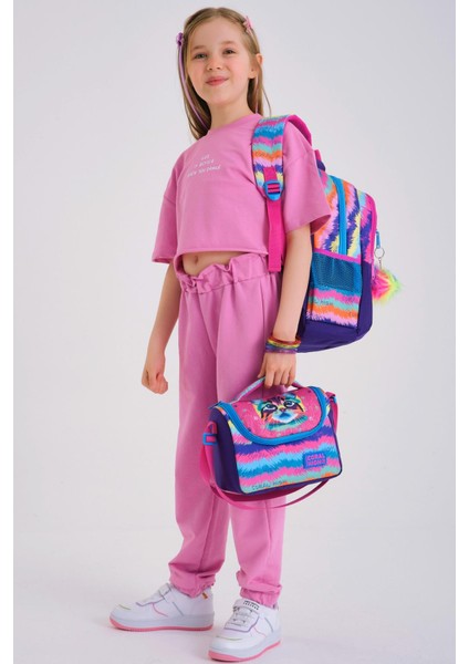 Mor Pembe Kedi Desenli 3’lü Okul Çanta Seti SET0123477