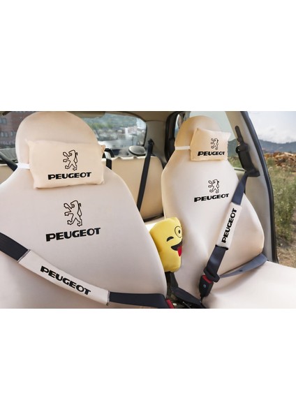 Peugeot Logolu 12 Parça Oto Koltuk Penye Kılıf Seti ( Ön Arka Kılıf Set+2 Boyun Yastık+2 Kemer Kılıf+Emoji Yastık+2 Koku)