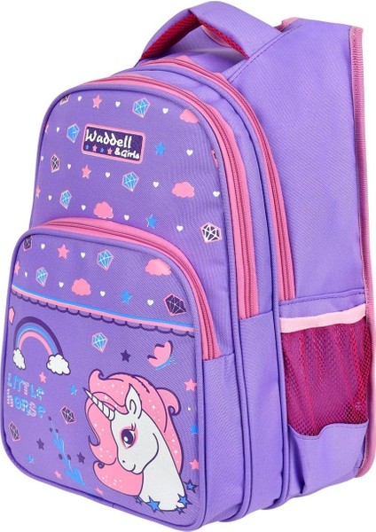 Lila Little Horse Desenli Ilkokul Sırt Çantası ve Beslenme Çantası