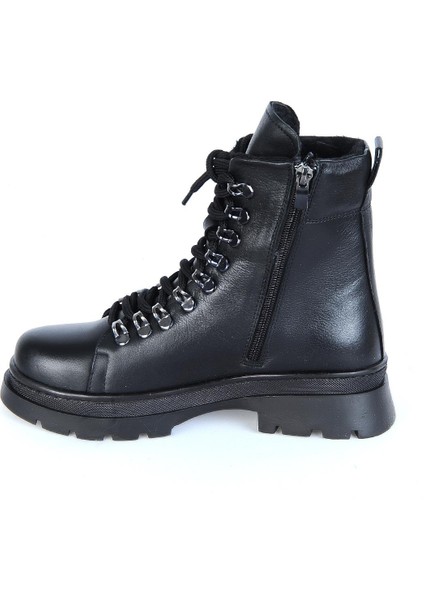 240804-Z Siyah Kürklü Deri Kadın Düz Bot modelleri