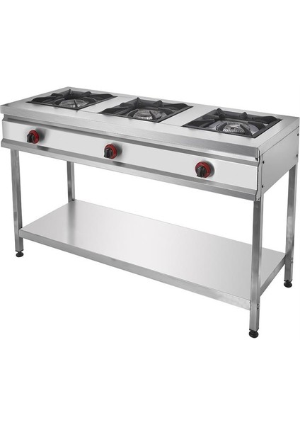 3'lü Ayaklı Taban Raflı Doğalgazlı Lokanta Ocağı