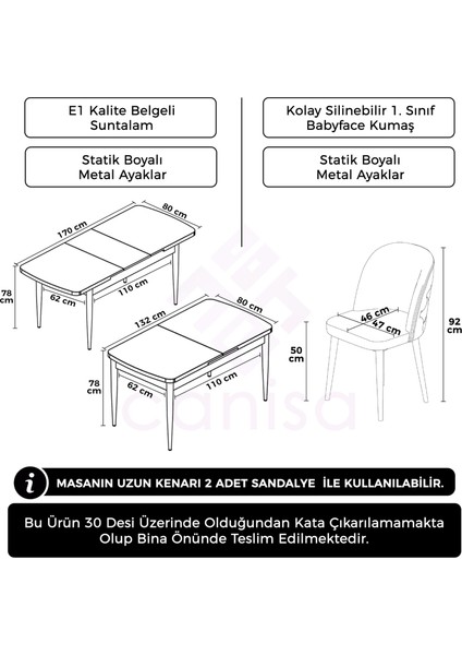 Concept Jae Serisi Açılabilir 80X132 Barok Ahşap Desen Mutfak Masası Takımı ve 6 Sandalye