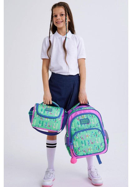 Kids Su Yeşili Açık Pembe Monogram Desenli 3'lü Okul Çanta Seti SET0114410 fiyatları