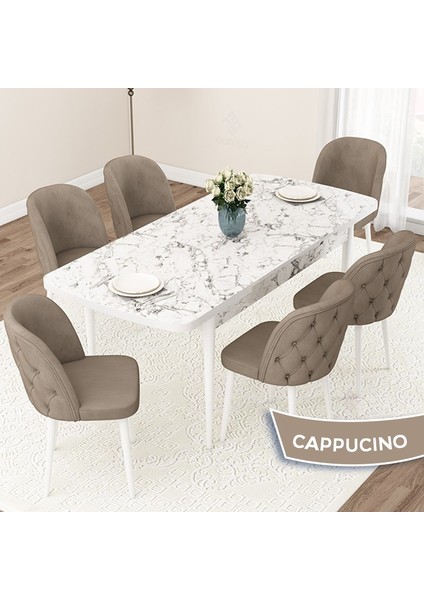 Concept Jae Serisi Açılabilir 80X132 Beyaz Mermer Desen Mutfak Masası Takımı ve 6 Sandalye fiyatları
