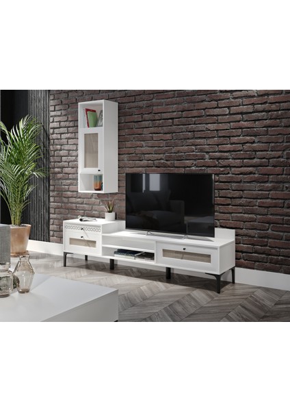 Trio White Hasırlı Tv Ünitesi