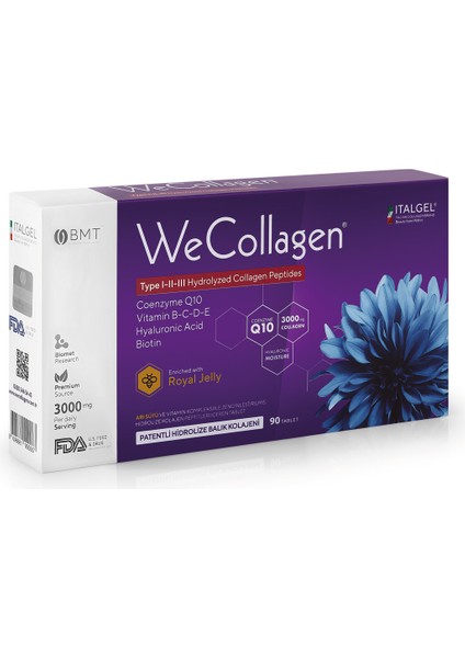 Wecollagen 90 Tablet, Hyaluronic Acid, Biotin, Collagen, Kolejen