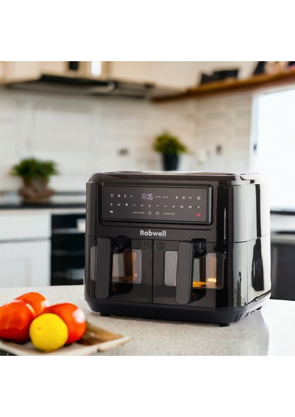 Robwell SE12 2in1 Çift Cam Kapaklı 4.5+4.5 Dijital 9 Litre 2400wat 12 ön Program Air Fryer