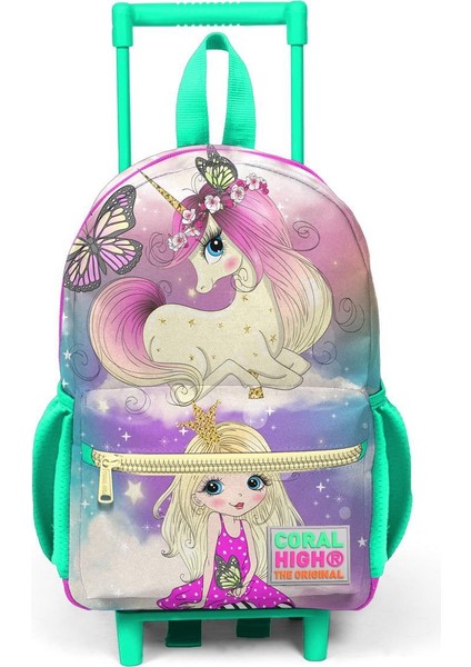 Minik Yuva Çekçekli Sırt Çantası Pembe Su Yeşili Unicornlu Kız Iki Bölmeli 24033 modelleri