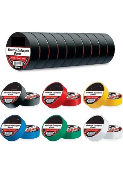 10 Adet 19Mm x 10Yds Elektrik Bandı Izole Bant