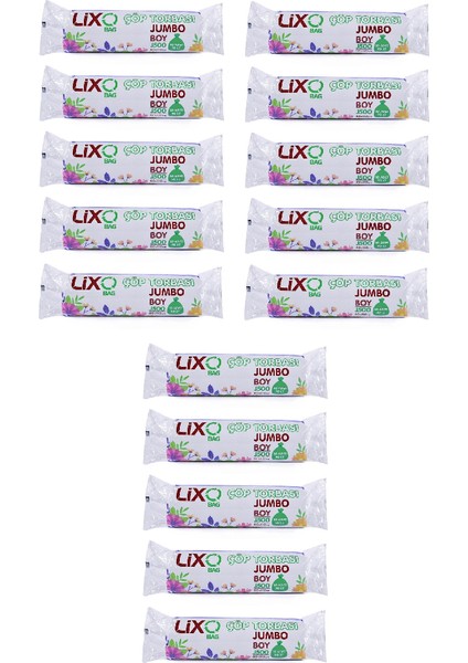 J500 Jumbo Boy Çöp Torbası 80X110 cm 10'lu Rulo x 15 Paket = 150 Adet Siyah