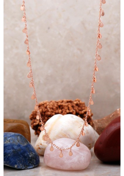 Damla Pullu Rose Gümüş Choker Kolye 6581