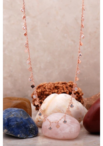 Pullu Rose Gümüş Choker Kolye 6582
