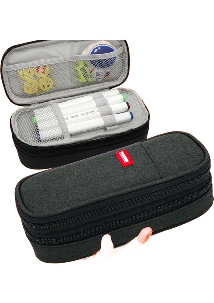 Kalem Kutusu Macaron Renk Eşleştirme Basit Düz Renk Kalem Kutusu Büyük Kapasiteli Tuval Kırtasiye Kutusu (Yurt Dışından)