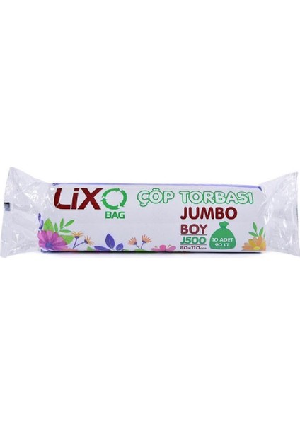 J500 Jumbo Boy Çöp Torbası 80X110 cm 10'lu Rulo x 5 Paket = 50 Adet Siyah
