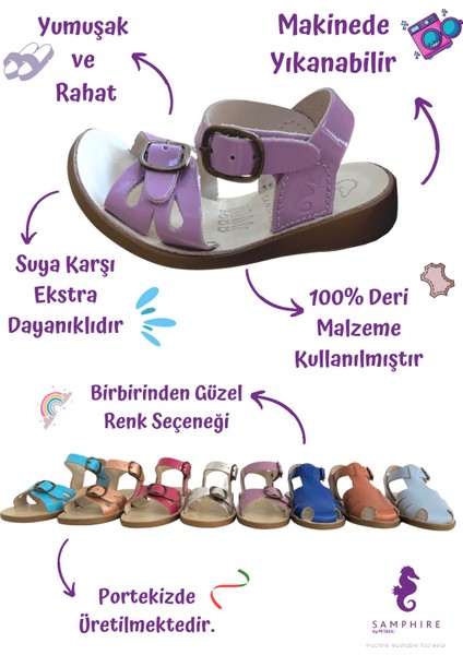 Marella Ruvalic Rame - Parlak Somon Rengi Deri Çocuk Sandaleti