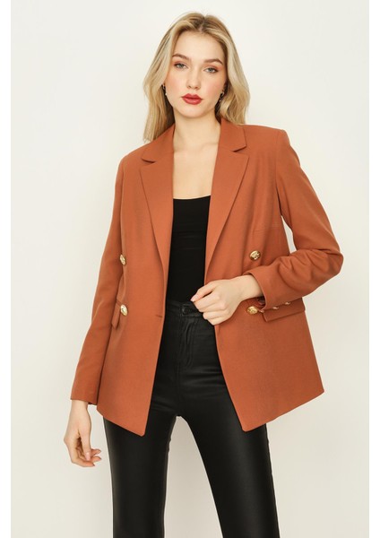 Kadın Gold Düğmeli Blazer Ceket