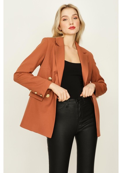Kadın Gold Düğmeli Blazer Ceket