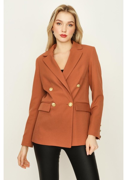 Kadın Gold Düğmeli Blazer Ceket
