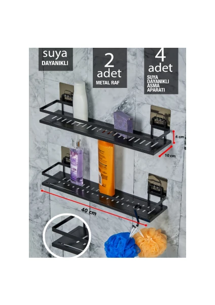 VIP Gross 2'li Metal Yapışkanlı Banyo Rafı Organizer ( 40 cm x 10 Cm)