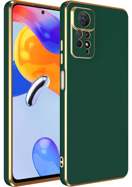 Case 4U Xiaomi Redmi Note 12 Pro 4g Uyumlu Kılıf Kamera Korumalı Parlak Gold Kenarlı Yumuşak Silikon Kapak Bark Koyu Yeşil