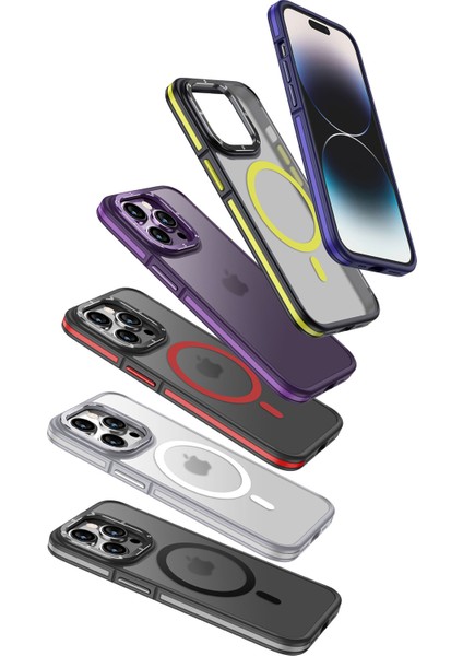 Apple iPhone 14 Pro Max Kılıf Çıkıntılı Metal Kamera Çerçeveli Magsafe Şarj Özellikli Mat Görünümlü Renkli Kenar Wlons Vevo Kapak Derin Sarı fiyatları