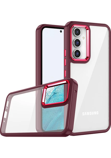 Case 4U Samsung Galaxy A24 Kılıf Kamera Çıkıntılı Arkası Kristal Şeffaf Hassas Tuşlu Renkli Kenarlı Flora Kapak Kırmızı