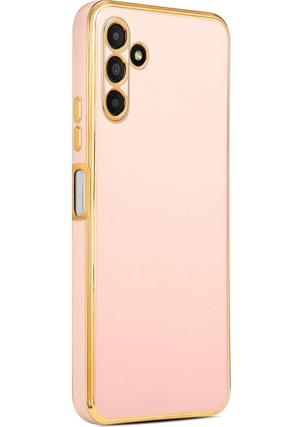 Samsung Galaxy M14 Uyumlu Kılıf Kamera Korumalı Parlak Gold Kenarlı Yumuşak Silikon Kapak Bark Rose Gold