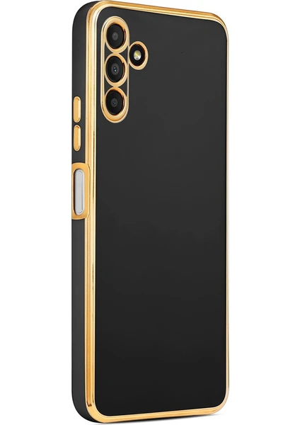 Case 4U Samsung Galaxy M14 Uyumlu Kılıf Kamera Korumalı Parlak Gold Kenarlı Yumuşak Silikon Kapak Bark Siyah