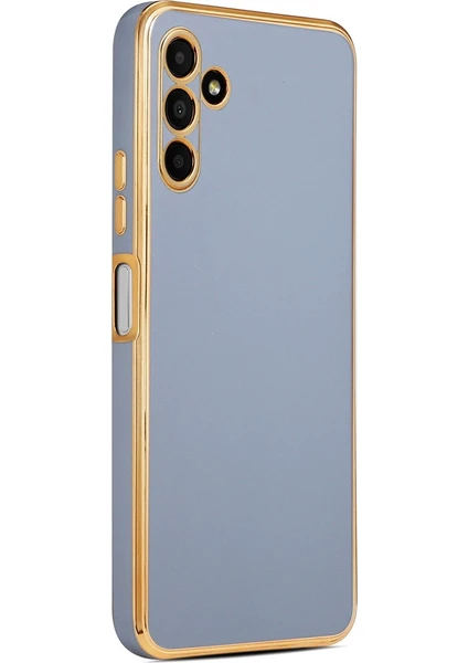 Case 4U Samsung Galaxy M14 Uyumlu Kılıf Kamera Korumalı Parlak Gold Kenarlı Yumuşak Silikon Kapak Bark Açık Mavi