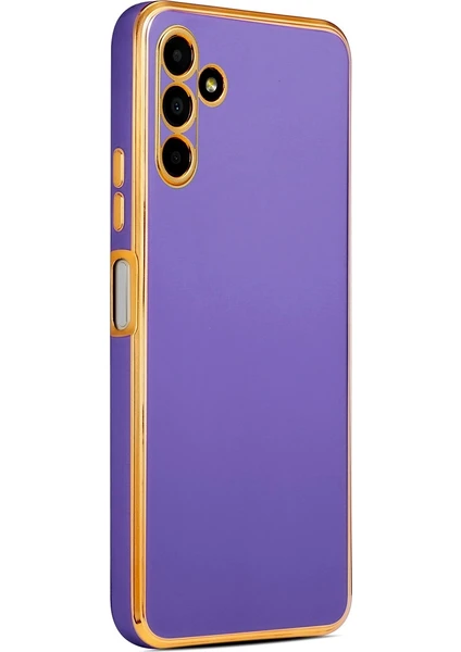 Case 4U Samsung Galaxy M14 Uyumlu Kılıf Kamera Korumalı Parlak Gold Kenarlı Yumuşak Silikon Kapak Bark Mor