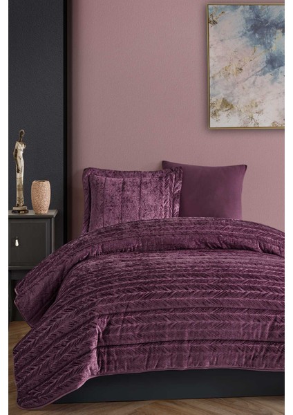 Velvet Kadife Comfort Set Modern Uyku Seti Tek Kişilik Mürdüm 2 Parça