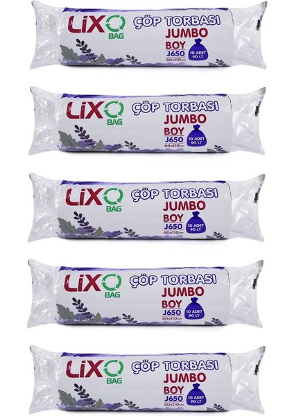 J-650 Jumbo Boy Çöp Torbası 80 x 110 cm 10'lu Rulo x 5 Paket Siyah